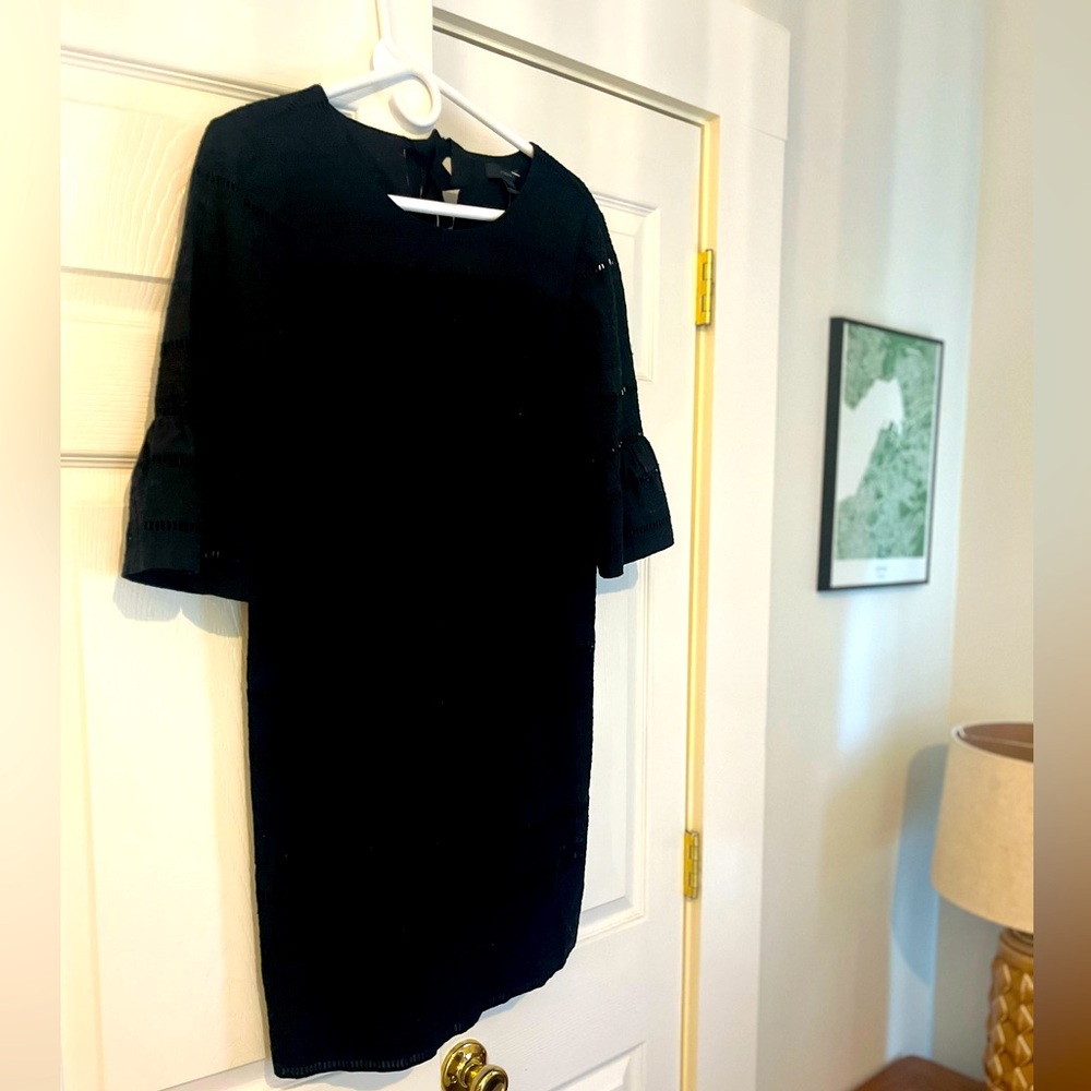 J. Crew 6 black eyelet shift dress with elbow length bell sleeves